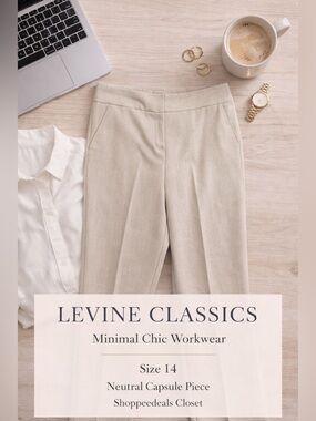 Levine Classics Herringbone Dress Pants Size 14 Neutral Workwear Chic